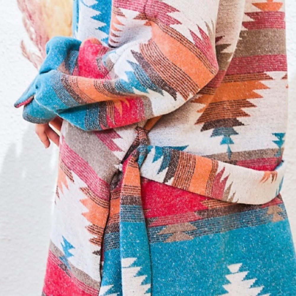 Source Unknown Multicolor Aztec Belted Cape Coat